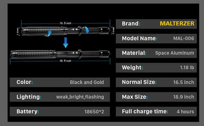 Self Defense Stick Outdoor Camping Light Tactical Torch LED Flashlight