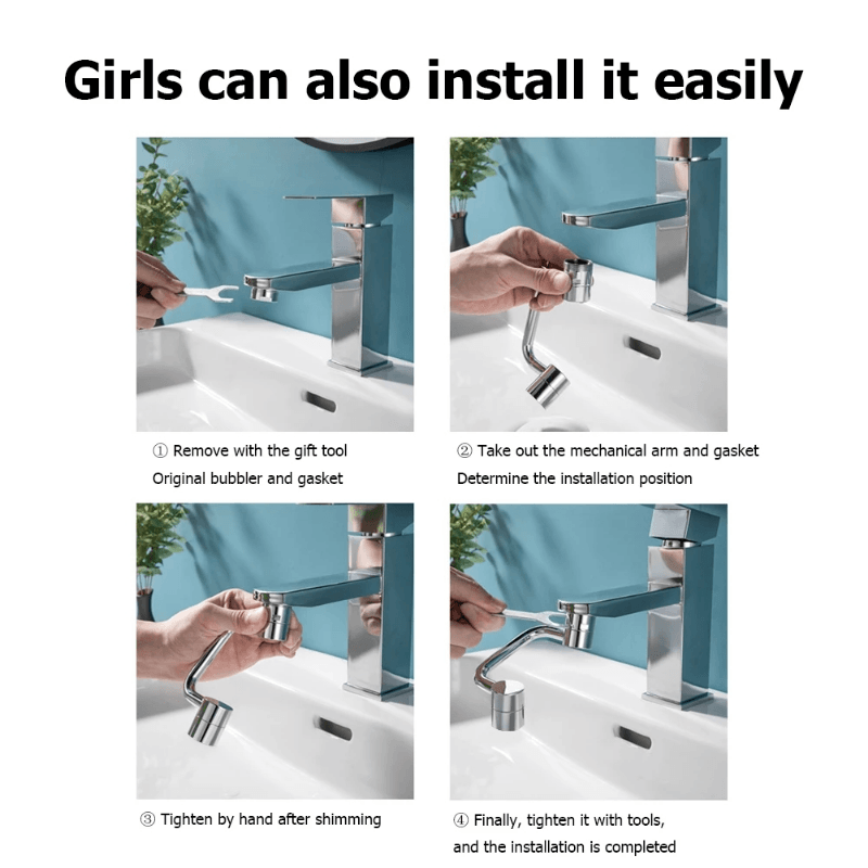 Versatile Faucet Attachment: Universal 1080?ø Swivel Robotic Arm Extension with 2 Modes and Large-Angle Faucet Sprayer