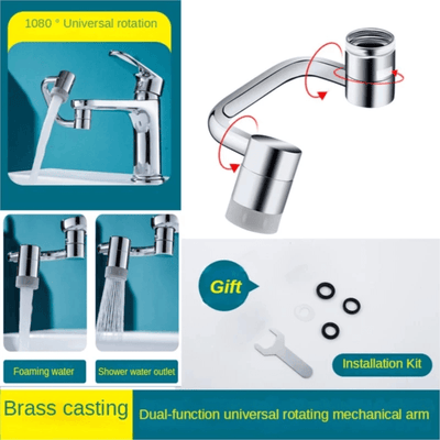 Versatile Faucet Attachment: Universal 1080?ø Swivel Robotic Arm Extension with 2 Modes and Large-Angle Faucet Sprayer