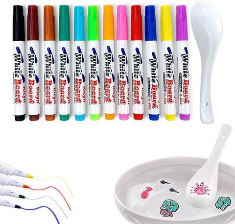 MAGICAL FLOATING PAINTING IN WATER WITH SPOON (12 PCS MARKER)