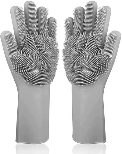 Magic Silicone Dishwashing Gloves, Kitchen Cleaning with Brush Sponge Wash Scrubber