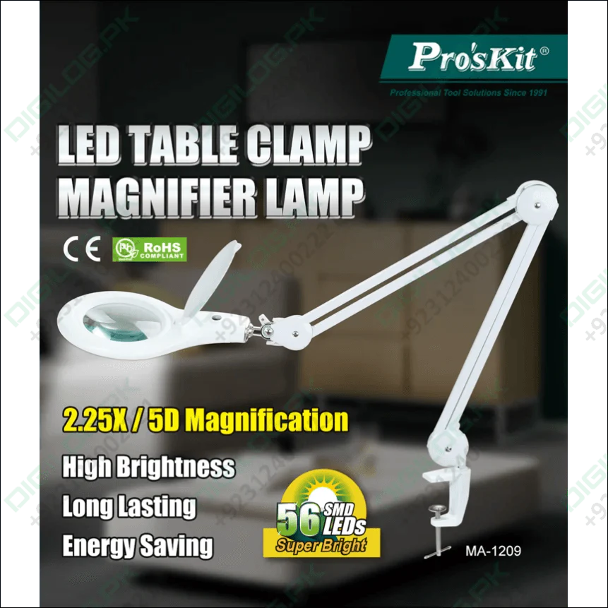 Proskit MA 1209 Clip-on 5D Magnifying Glass LED Light - Perfect for Tool Repair and Detailed Work