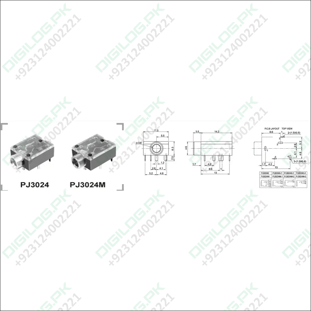 With Fitting Nut 3.5mm 1/8 Female Audio Connector 5 Pin DIP Stereo Headphone Jack PJ3024M