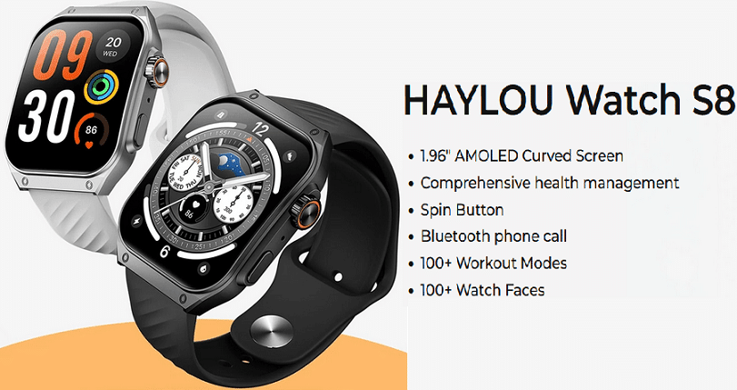HAYLOU Watch S8 Smart Watch 1.96'' AMOLED Curved Screen